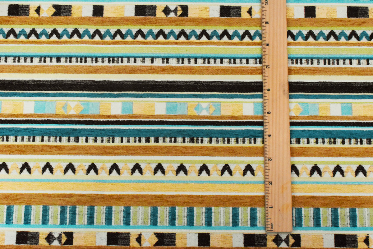 Lime-Multi Aztec Stripe Jacquard Poly Chenille Home Decorating Fabric