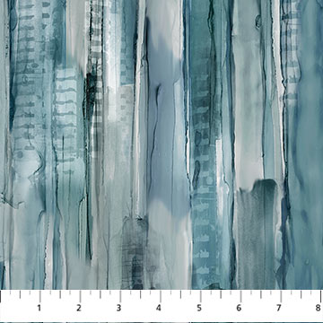 Northcott City Harbor Stripe Medium Blue Multi quilting fabric — multicolor stripe anchored in blue
