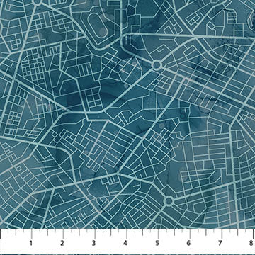 Northcott City Harbor Road Map Medium Blue quilting fabric — harbor-town road map on medium blue