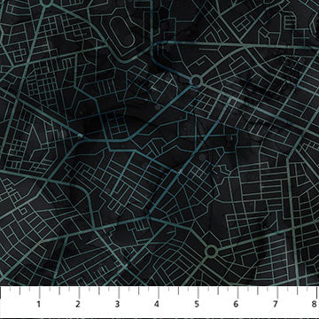 Northcott City Harbor Road Map Dark Blue quilting fabric — harbor-town road map on dark blue