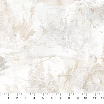Northcott Tree Blender White Multi quilting fabric with multicolor tree motifs on white