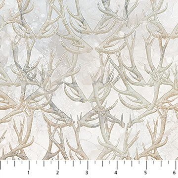 Northcott Highland View Antlers quilting fabric in White Multi