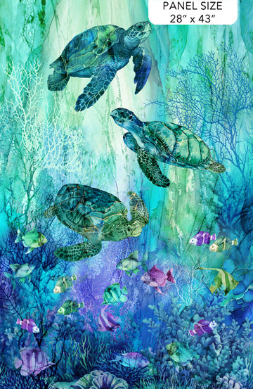 Turq Multi Panel Coral Reef Cotton Panel 28" x 43"