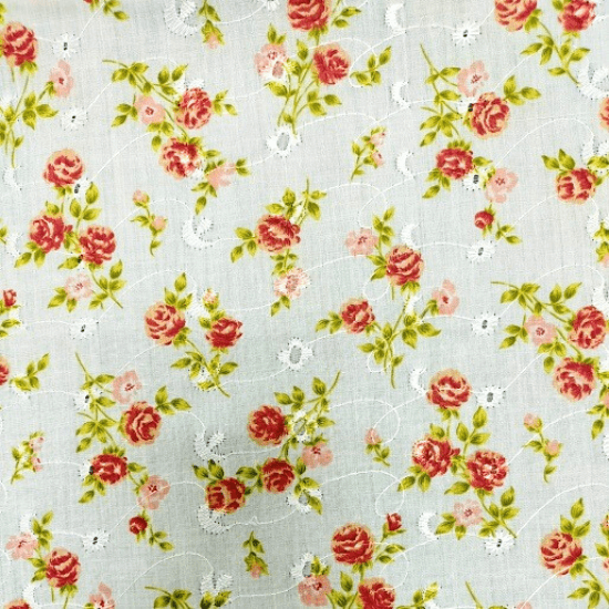 Embroidered Eyelet - Medium Rose - White 44" / 45" Fabric Per Yard