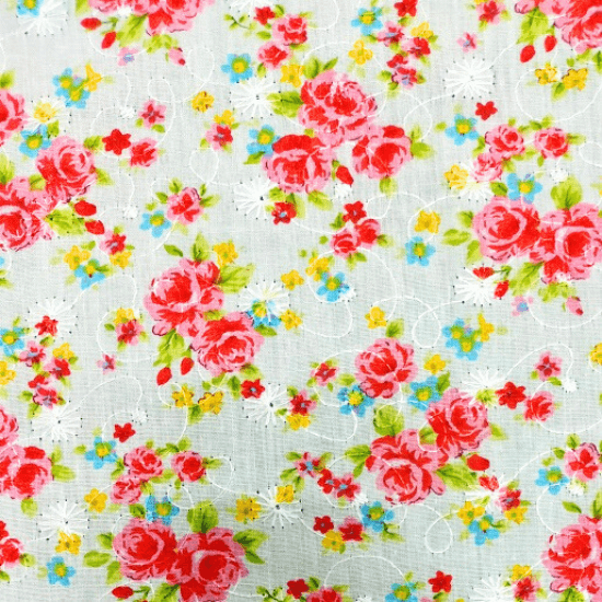 Embroidered Eyelet - Medium Rose - Pink/Red 44" / 45" Fabric Per Yard