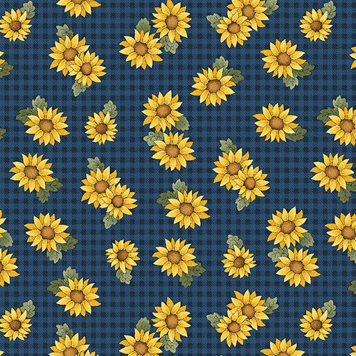 Heartland - Field Sunflowers - Dark Blue 44" / 45" Fabric Per Yard