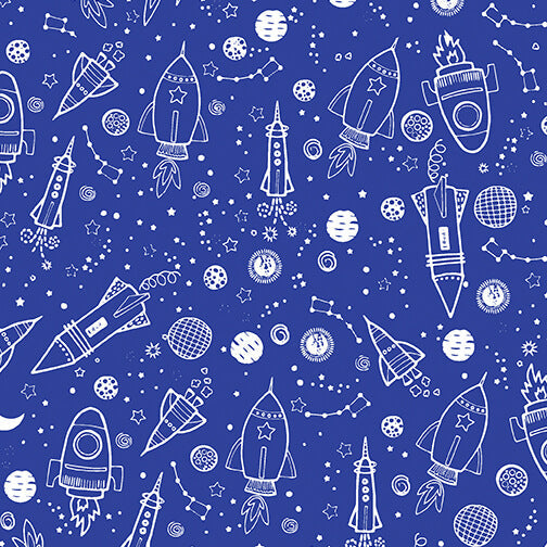 Lift Off - Space Galaxy - Blue 44" / 45" Fabric Per Yard