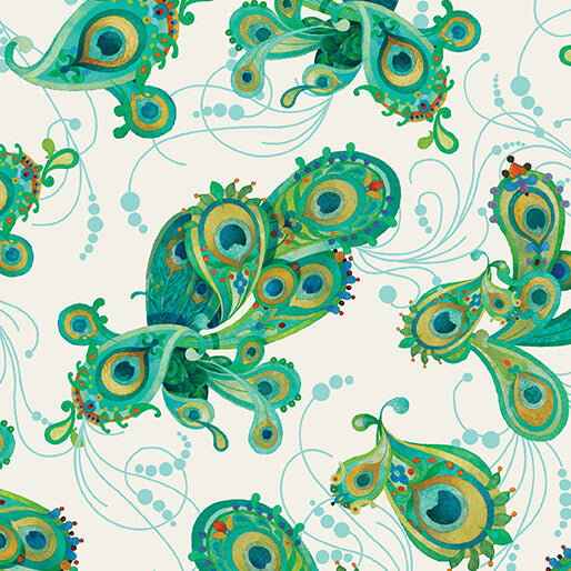 Peacock Symphony - Paisley - Ivory 44" / 45" Fabric Per Yard