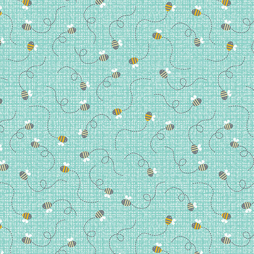 Playhouse Pals - Sunny Bees - Medium Turquoise 44" / 45" Fabric Per Yard