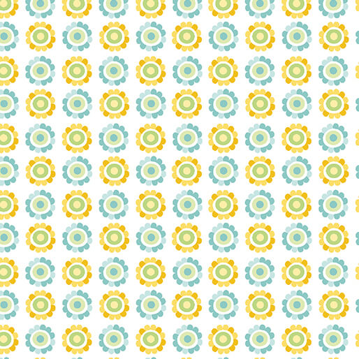 Playhouse Pals - Daisy Up - Turquoise/Yellow 44" / 45" Fabric Per Yard