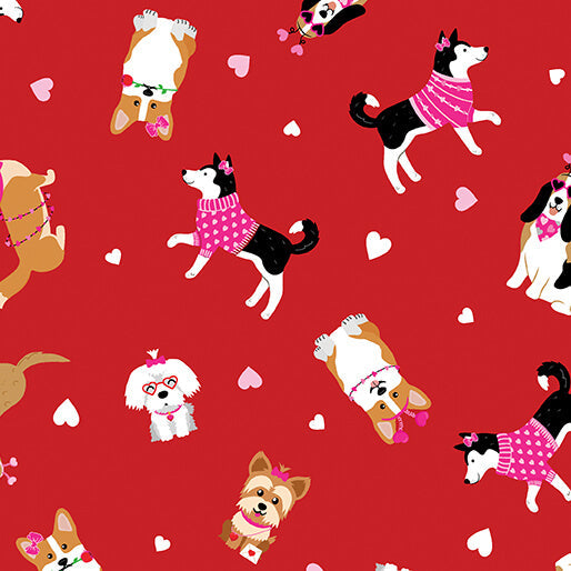 Love You Fur-Ever - Puppy Love - Red 44" / 45" Fabric Per Yard