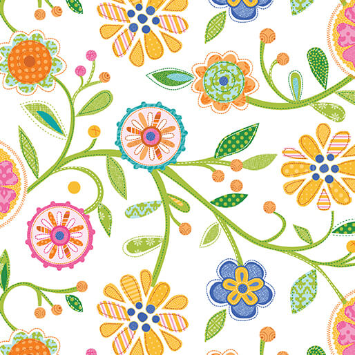 Serendipity - Floral - White 44" / 45" Fabric Per Yard