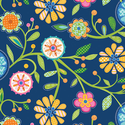 Serendipity - Floral - Navy 44" / 45" Fabric Per Yard