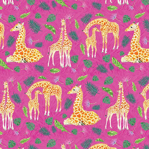 Starlight Safari - Safari Giraffe - Fuchsia 44" / 45" Fabric Per Yard