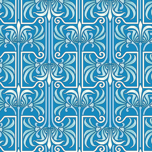 Veranda - Art Deco - Medium Blue 44" / 45" Fabric Per Yard