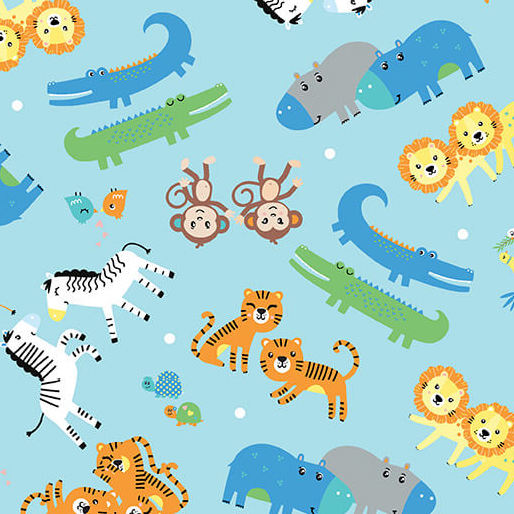 Noah's Journey - Two by Two Animals - Aqua 44" / 45" Fabric Per Yard