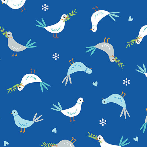 Noah's Journey - Doves of Peace - Royal Blue 44" / 45" Fabric Per Yard