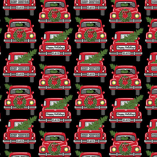 Country Christmas - Jolly Red Trucks - Black 44" / 45" Fabric Per Yard