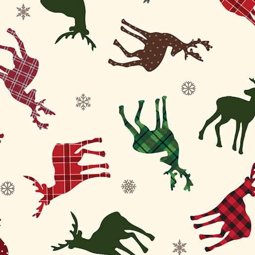 Holiday Farmhouse Plaid - Tossed Deer - Cream 44" / 45" Fabric Per Yard