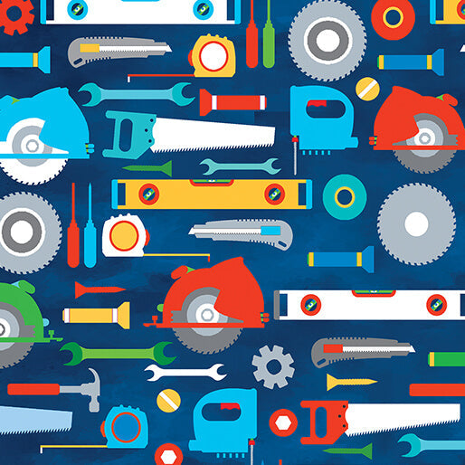 Little Builder - Tools - Navy 44" / 45" Fabric Per Yard