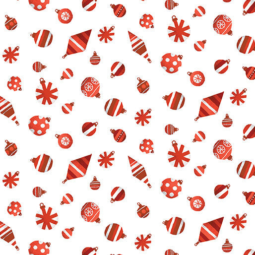 Meowy Christmas - Fa La La Ornaments - Red/White 44" / 45" Fabric Per Yard