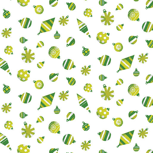Meowy Christmas - Fa La La Ornaments - Green/White 44" / 45" Fabric Per Yard
