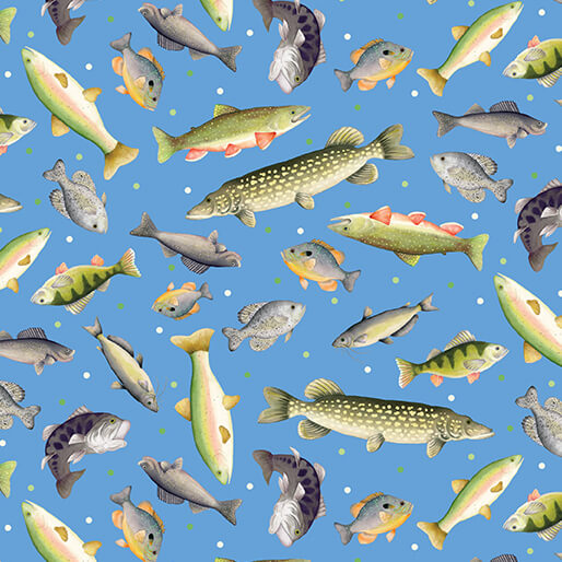 Sail Away - Gone Fishing - Light Blue 44" / 45" Fabric Per Yard
