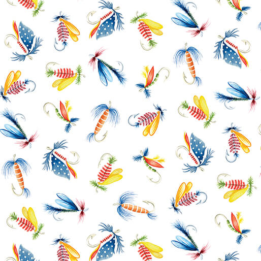 Sail Away - Fishing Lures - White 44" / 45" Fabric Per Yard