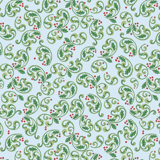 The Night Before Christmas - Berry Scroll - Light Blue 44" / 45" Fabric Per Yard