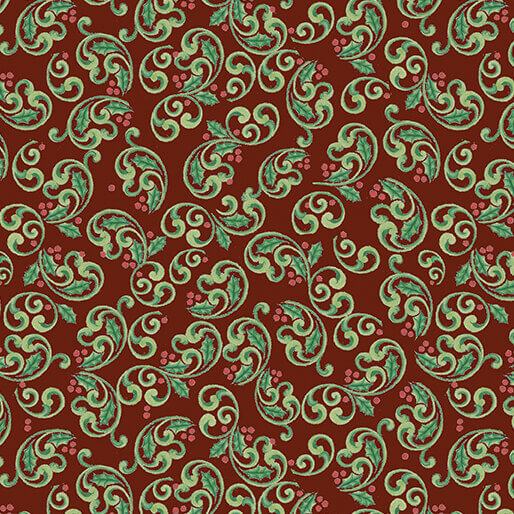 The Night Before Christmas - Berry Scroll - Dark Red 44" / 45" Fabric Per Yard
