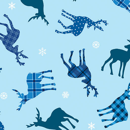 Winter Farm House Plaid - Tossed Deer - Light Blue 44" / 45" Fabric Per Yard