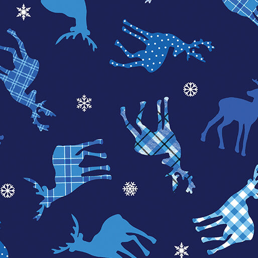 Winter Farm House Plaid - Tossed Deer - Navy 44" / 45" Fabric Per Yard