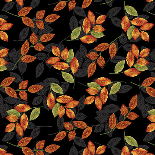 Harvest Gathering - Leaves - Black 44" / 45" Fabric Per Yard