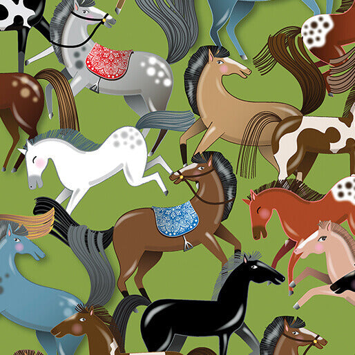 Lil' Buckaroos - Wild Horses - Green 44" / 45" Fabric Per Yard
