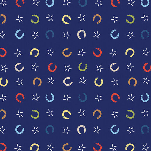 Lil' Buckaroos - Lil' Horseshoes - Navy 44" / 45" Fabric Per Yard