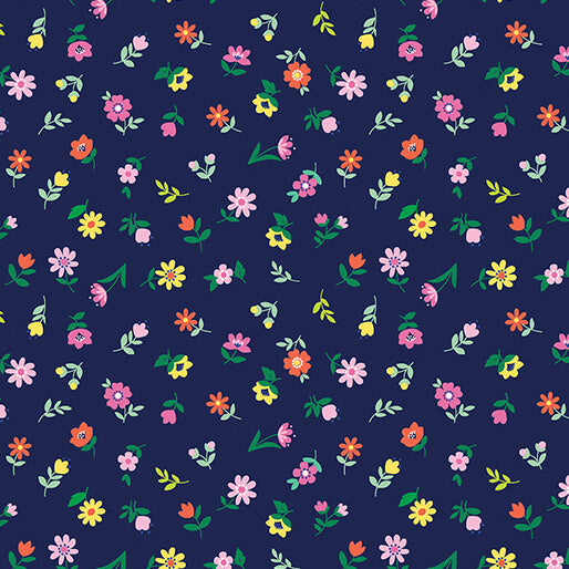 Love Grows Here - Sweet Flowers - Navy 44" / 45" Fabric Per Yard