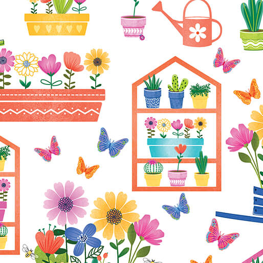 Love Grows Here - Flower Garden - White 44" / 45" Fabric Per Yard