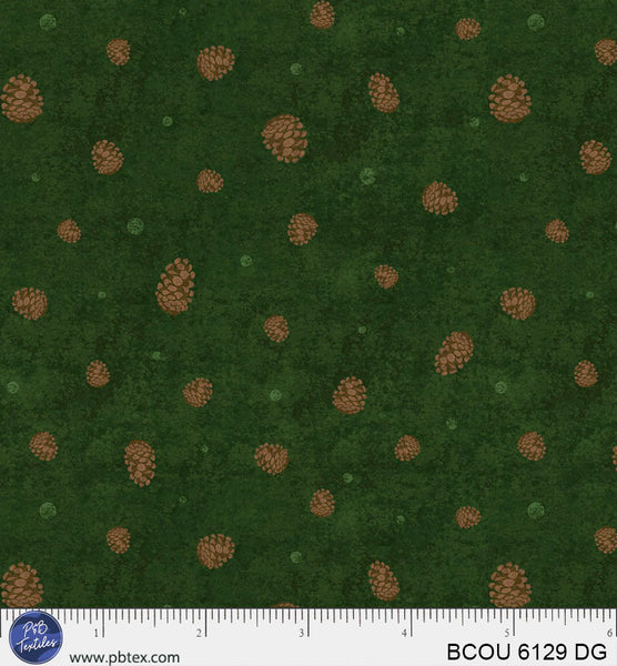 Dark Green Pinecones Bigfoot Country BCOU-6129-DG Cotton 44/45 Fabric Per Yard
