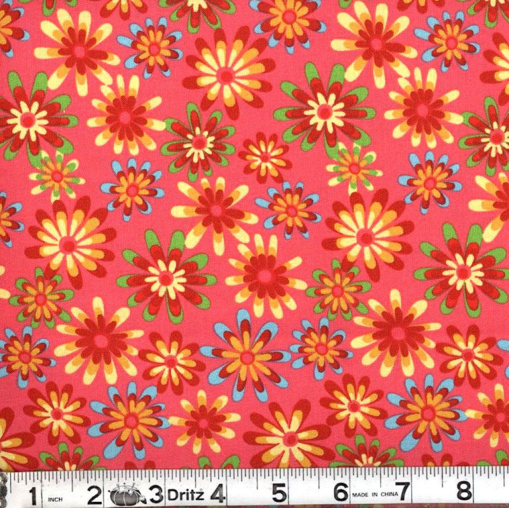 Dark Pink Flower Power 45" Wide Cotton Fabric Per Yard