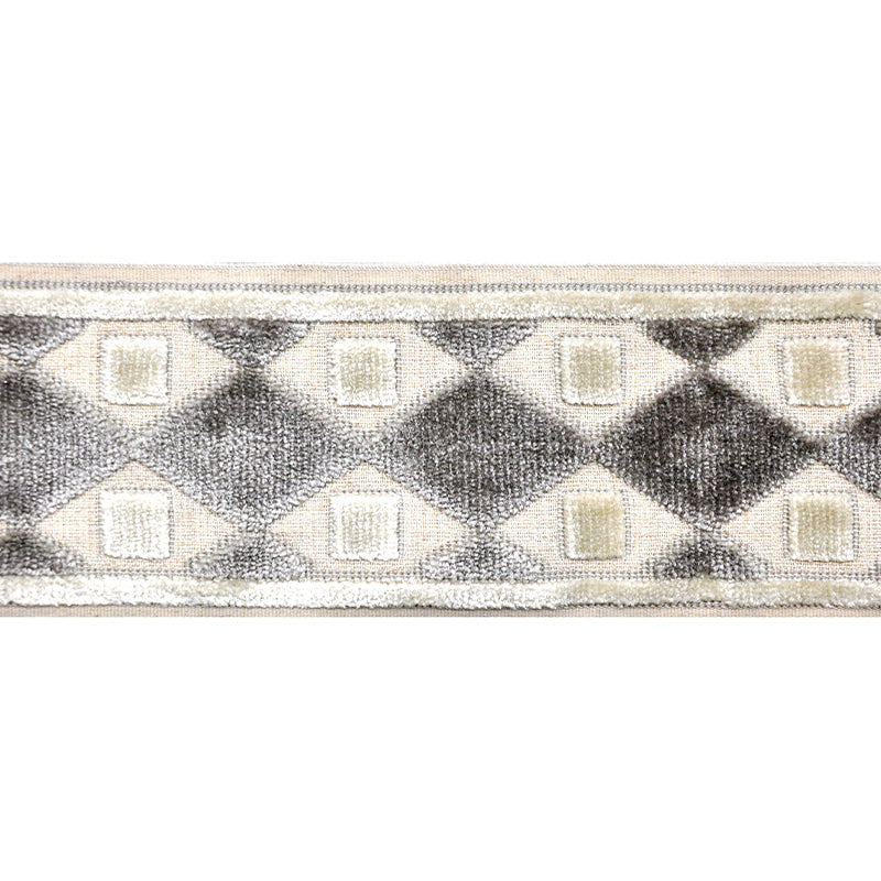 Decorative Chenille Trim Tape - 3 1/2" Wide (25 Yard Roll) - BR-7539-11/24 Grey and Ivory