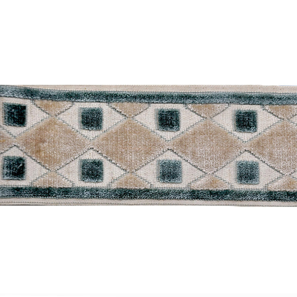 Decorative Chenille Trim Tape - 3 1/2" Wide (25 Yard Roll) - BR-7539-33/28 Turquoise and Ivory