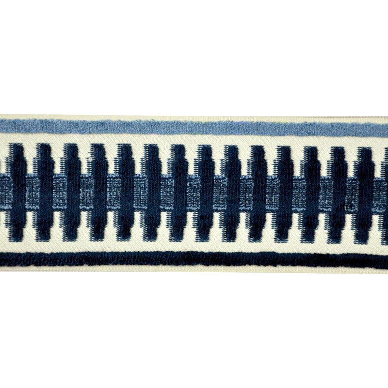 Decorative Chenille Trim Tape - 3 1/2" Width (25 Yard Roll) - BR-7522-03/05 Navy Blue/Beige