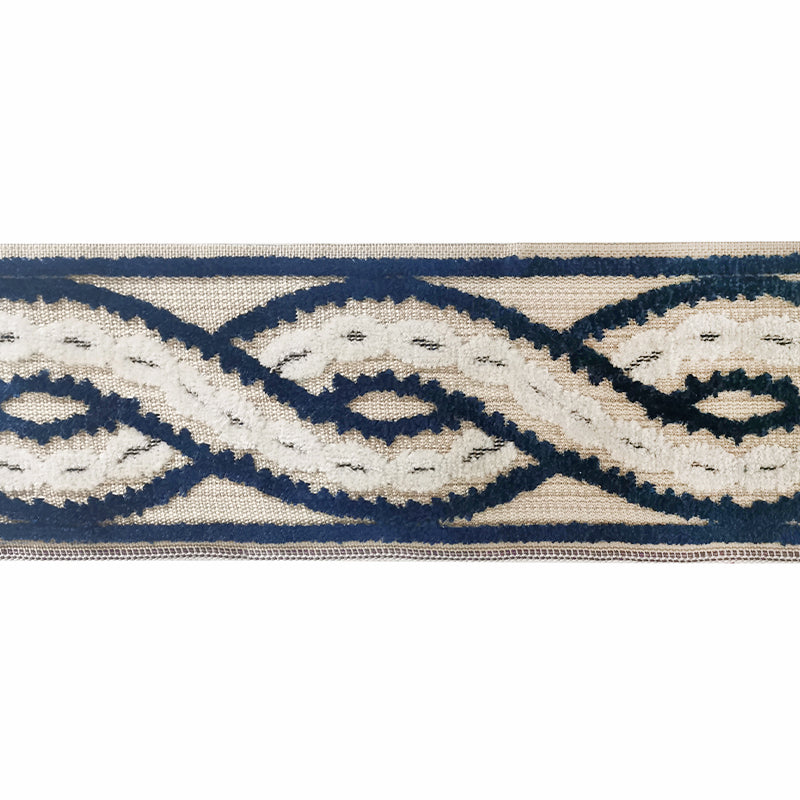 Decorative Chenille Trim Tape - 3 1/2" Width (25 Yard Roll) - BR-7525-05/24 Navy Blue/Beige