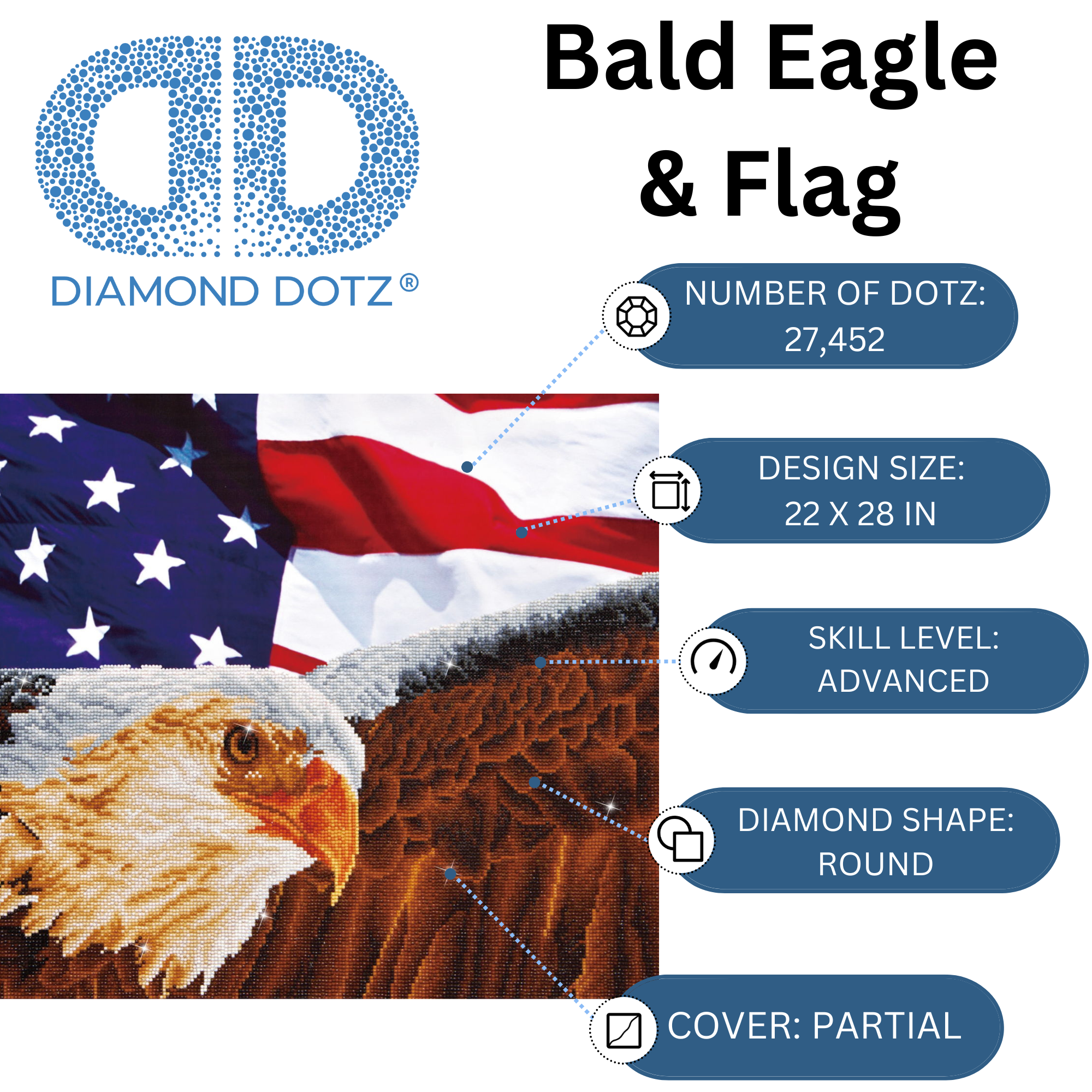 Diamond Dotz Bald Eagle & Flag - 28.0" x 22.0"
