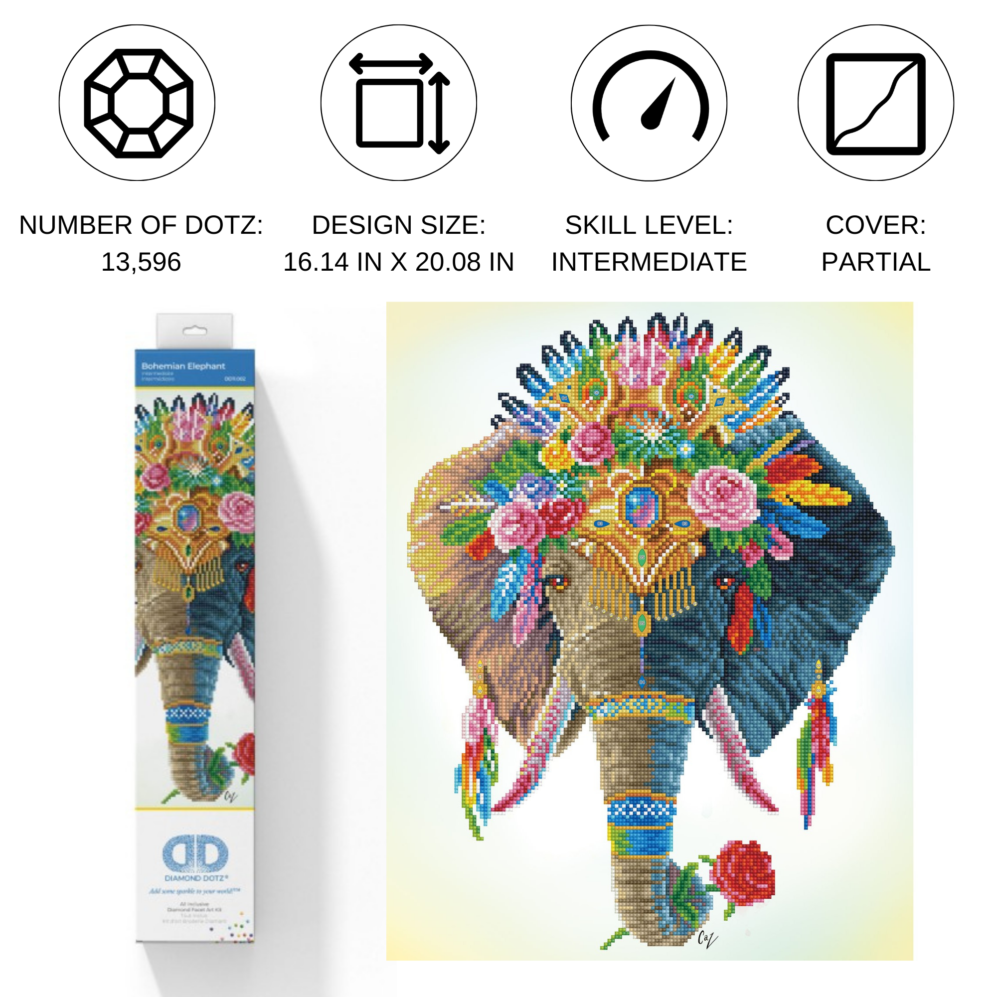 Diamond Dotz Bohemian Elephant - 16.1" x 20.1"