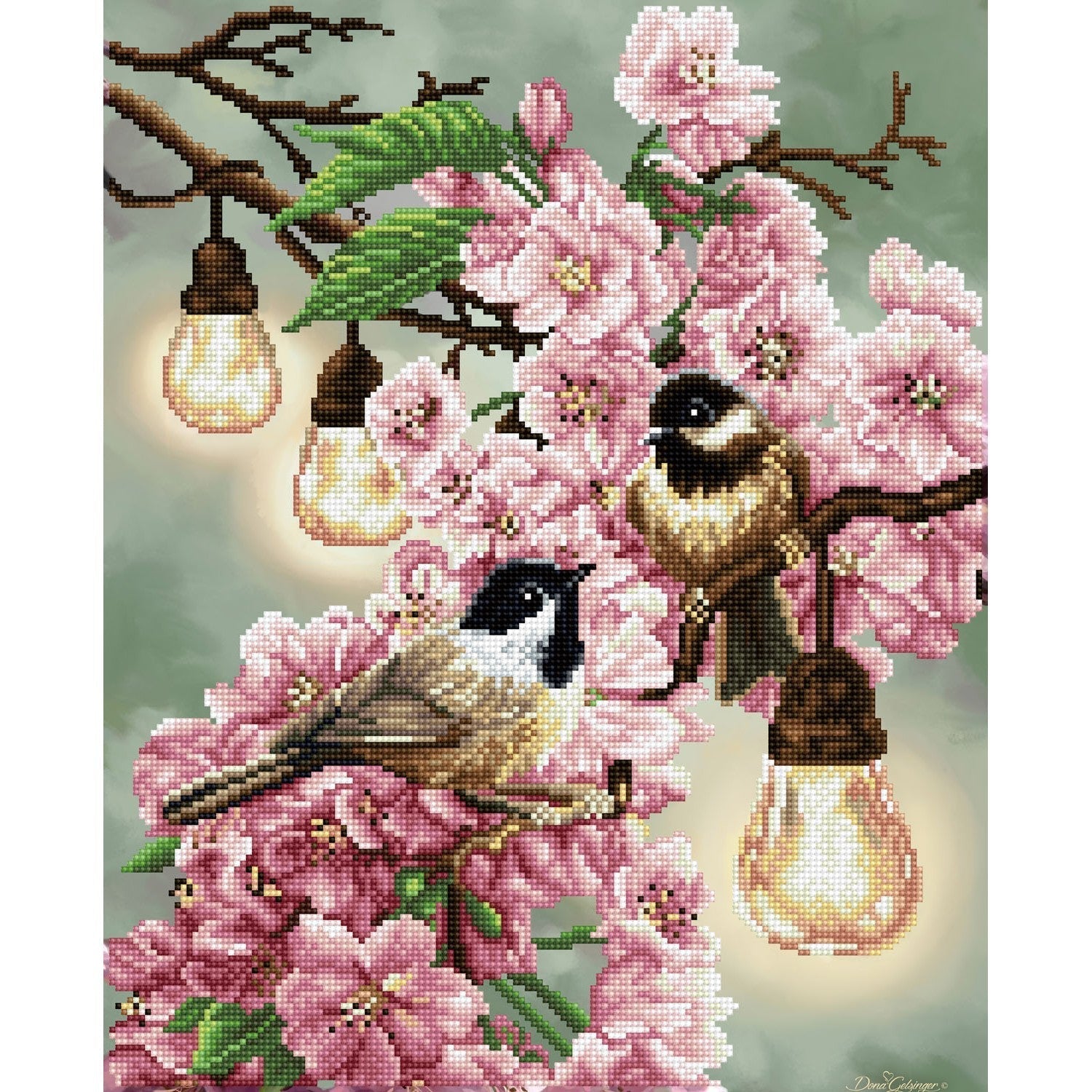 Diamond Dotz Cherry Blossoms & Chickadees - 16.5" x 20.5"