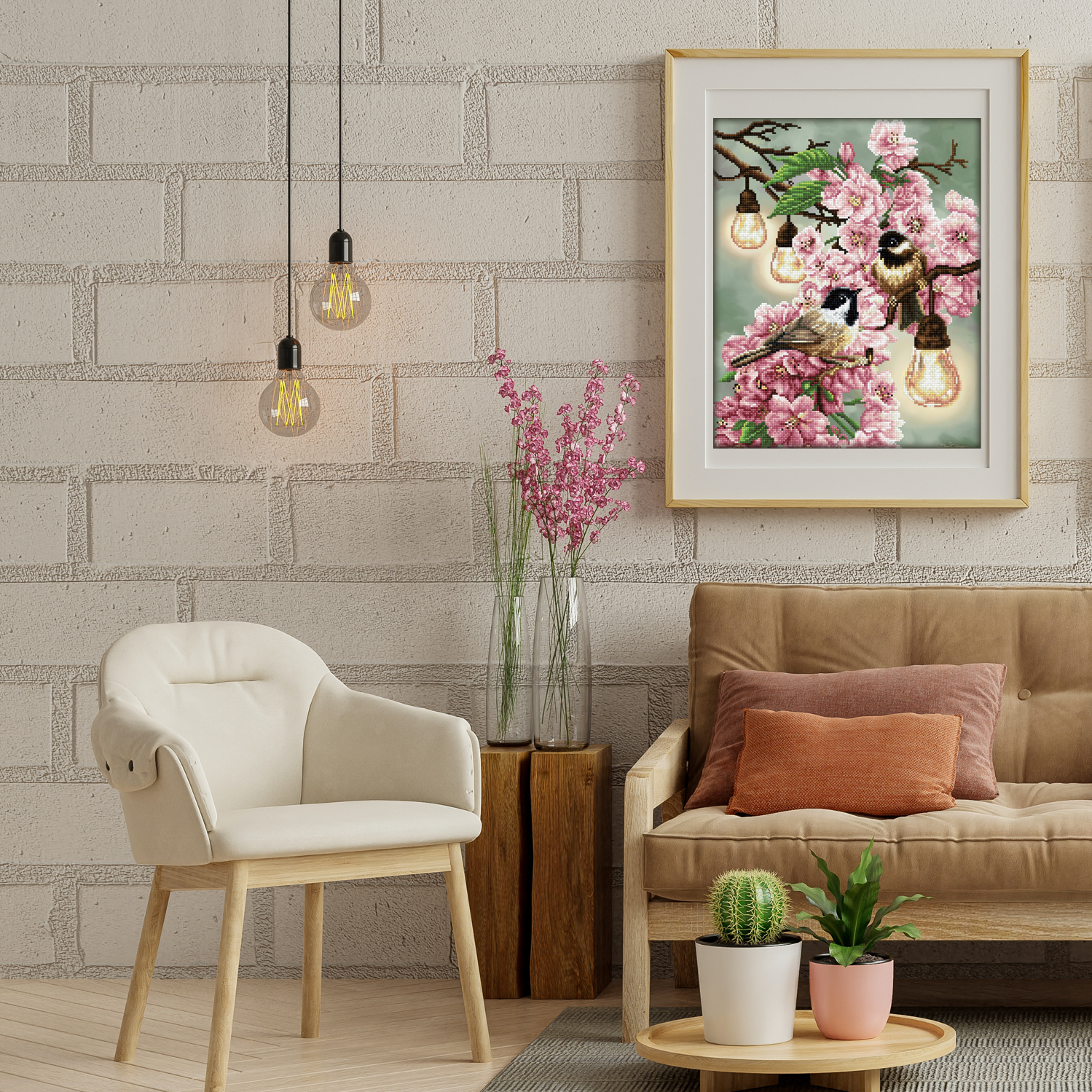 Diamond Dotz Cherry Blossoms & Chickadees - 16.5" x 20.5"