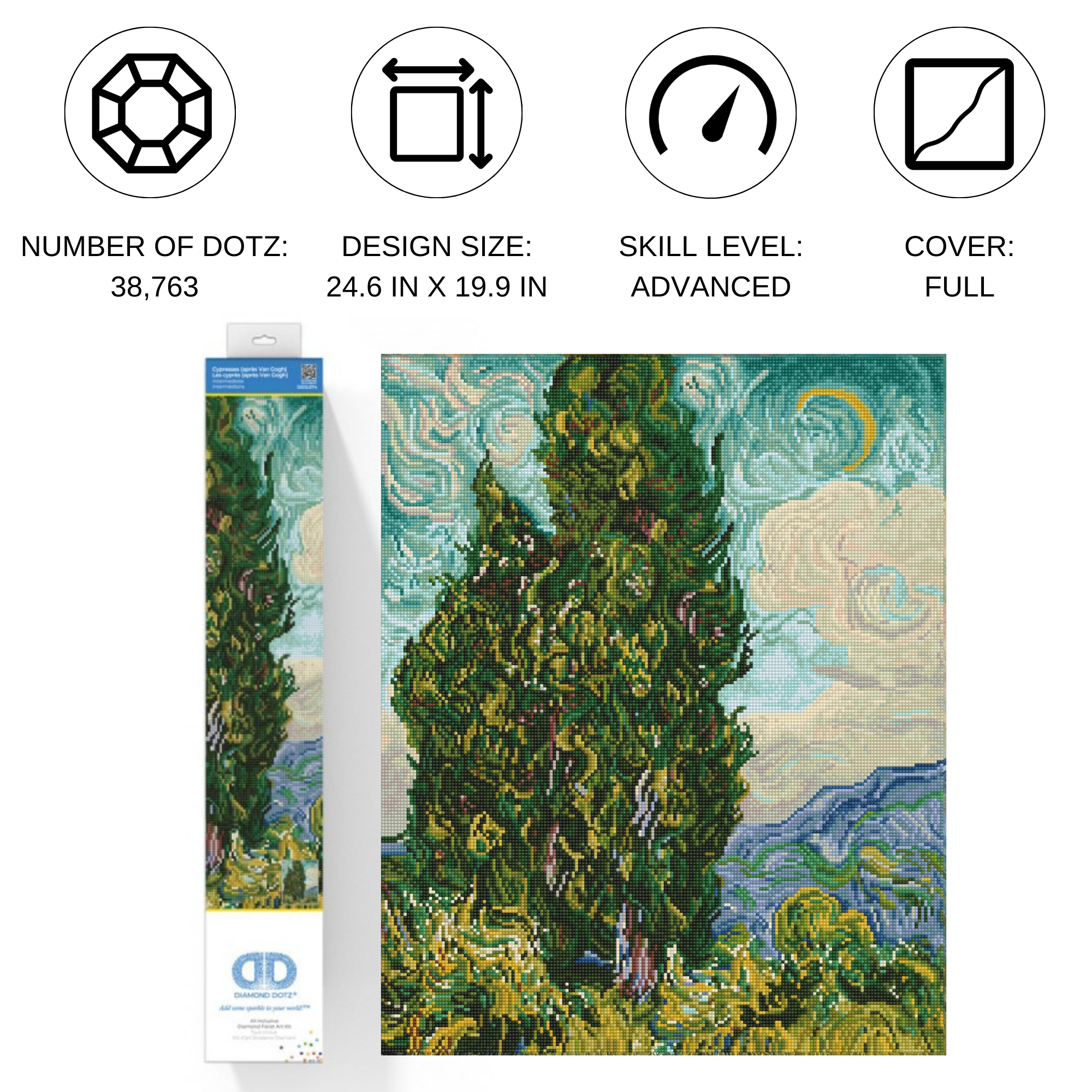 Diamond Dotz Cypresses (apres Van Gogh) - 19.9" x 24.6"