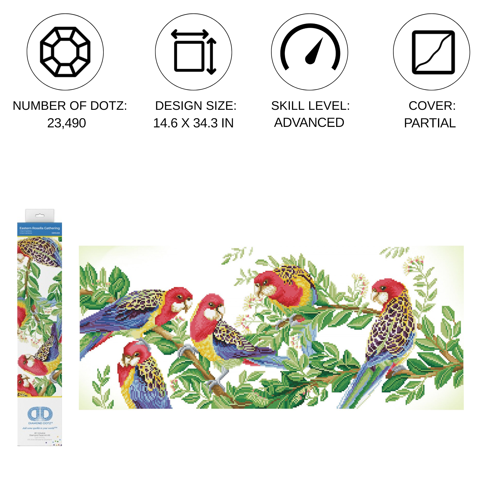 Diamond Dotz Eastern Rosella Gathering - 14.6" x 34.3"