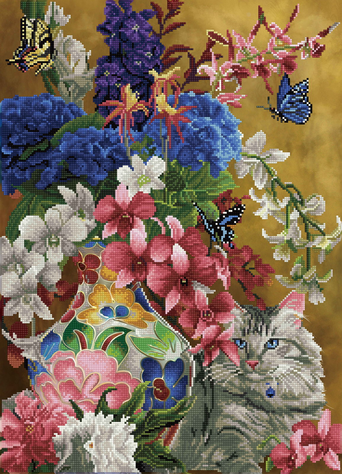 Diamond Dotz Gilded Cat & Flowers - 20.5" x 28.4"